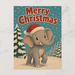 Carte Postale Noël animalier du pinacle à l'éléphant