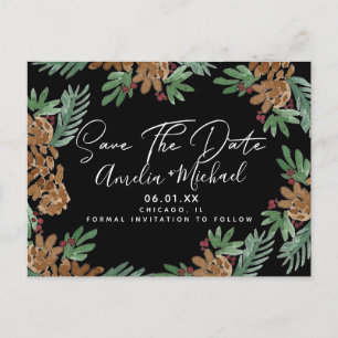Carte Postale Noël Aquarelle Pommes de pin Noir Éphéméride