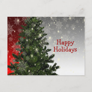 Carte Postale Noël Arbre Vert Rouge Argent Salutation Vacances