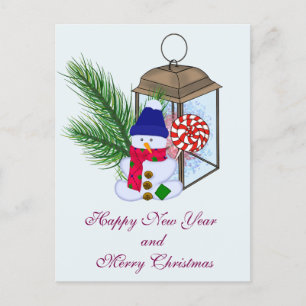 Carte Postale Noël avec un bonhomme de neige