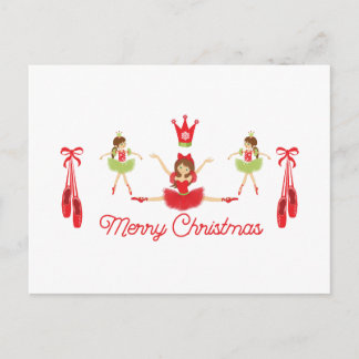 Carte Postale Noël Ballerina avec Chaussures Balet Rouge et Vert