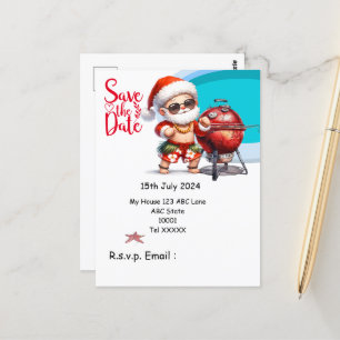 Carte Postale Noël barbecue du Père Noël en juillet