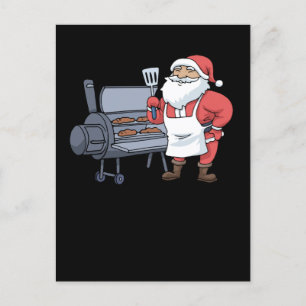 Carte Postale Noël Barbecue Santa Claus Grill Smoker Steak