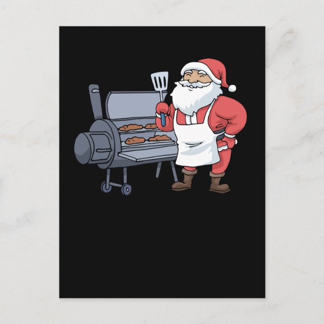 Carte Postale Noël Barbecue Santa Claus Grill Smoker Steak (Devant)