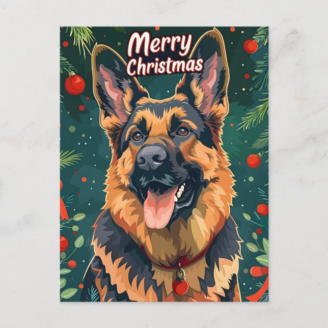Carte Postale Noël berger allemand (Devant)