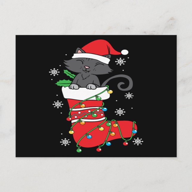 Carte Postale Noël Black Cat Stockings Cadeau Cool de vacances (Devant)