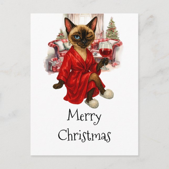 Carte postale Noël Chat Siamais - Fêtes Funny (Devant)