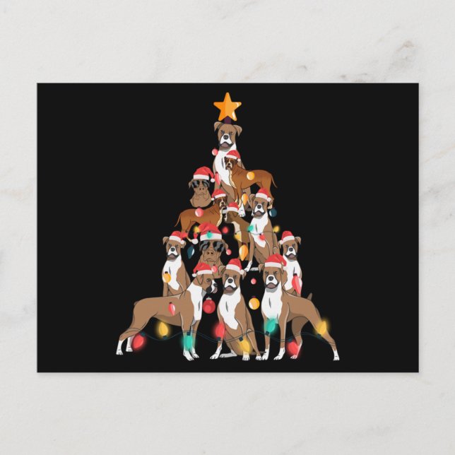 Carte Postale Noël Chien Boxer Arbre Noël Amoureux des chiens de (Devant)