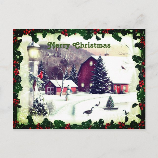 Carte Postale Noël classique Scènes de neige Salutations (Devant)