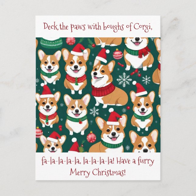 Carte Postale Noël Cute Corgi personnalisable (Devant)
