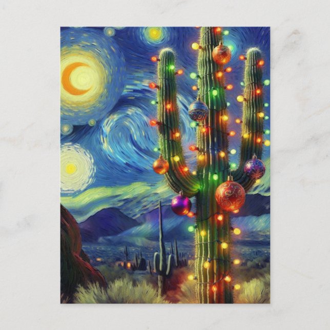 Carte Postale Noël dans le désert Sud-Ouest Saguaro Cactus (Devant)