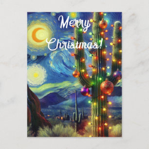 Carte Postale Noël dans le désert Sud-Ouest Saguaro Cactus