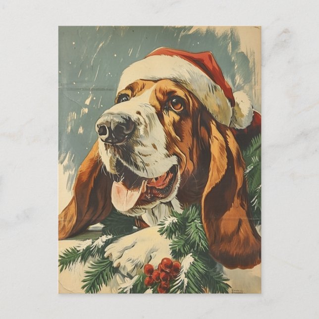 Carte Postale Noël de Basset Hound (Devant)
