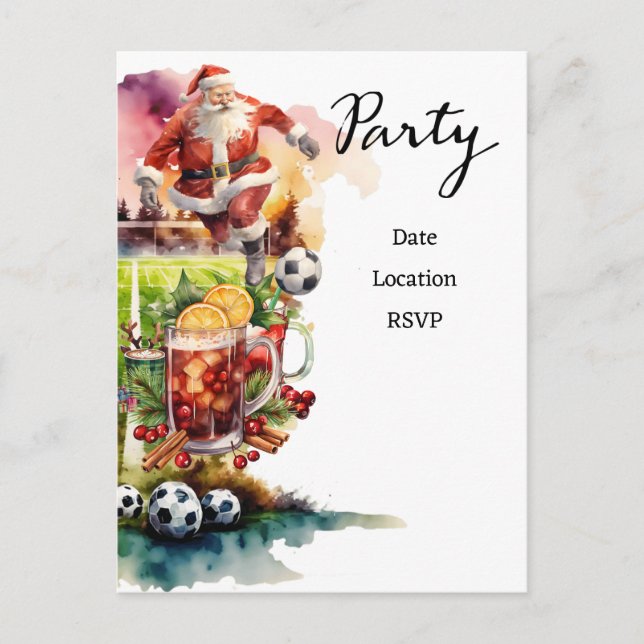 Carte Postale Noël de football avec le Père Noël jouant au ballo (Devant)
