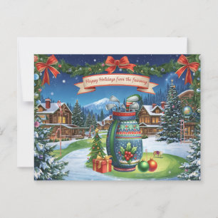 Carte Postale Noël de golf avec sac de golf en vert