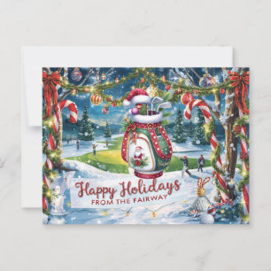 Carte Postale Noël de golf avec sac de golf en vert