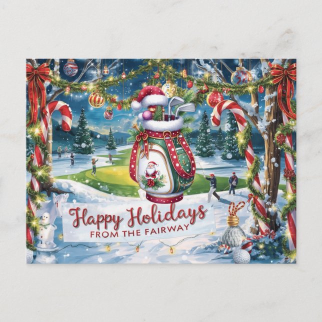 Carte Postale Noël de golf avec sac de golf en vert (Devant)