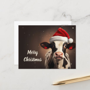 Carte Postale Noël de la vache du Père Noël