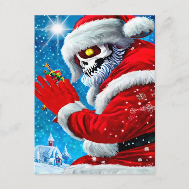 Carte Postale Noël déplaisant Santa Claus Squelette Monster Art (Devant)