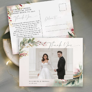 Carte Postale Noël d'hiver Mariage romantique Merci photo