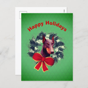 Carte postale Noël Doberman Wreath Bow