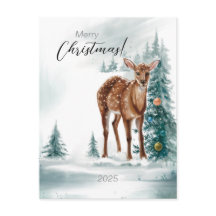 Noël Doe dans la forêt en aquarelle