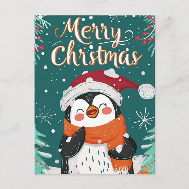 Carte Postale Noël du mignon pingouin (Devant)