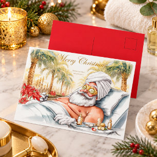Carte Postale Noël du Père Noël dans un Spa pour les amateurs de