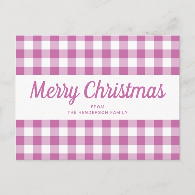 Carte Postale Noël Écriture Plaid Rose Moderne (Devant)