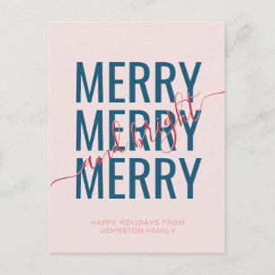 Carte Postale Noël élégant joyeux et lumineux aux couleurs rose