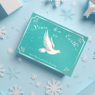 Carte Postale Noël élégant "Paix sur Terre" Bleu et Argent