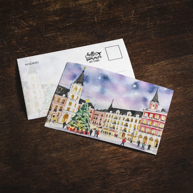 Carte postale Noël en Aquarelle de Madrid (Créateur téléchargé)