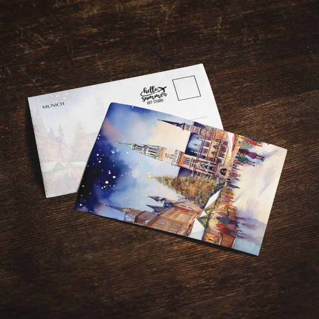 Carte postale Noël en Aquarelle de Munich (Créateur téléchargé)