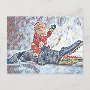 Carte Postale Noël en Floride Santa Claus équitation Alligator