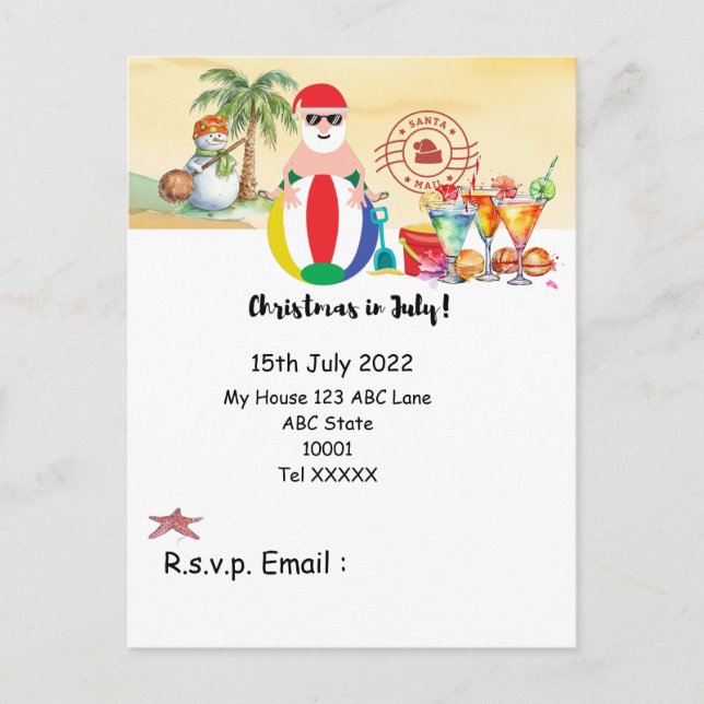 Carte Postale Noël en juillet avec SANTA CLAUS sur la plage (Devant)