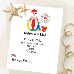 Carte Postale Noël en juillet avec SANTA CLAUS sur la plage