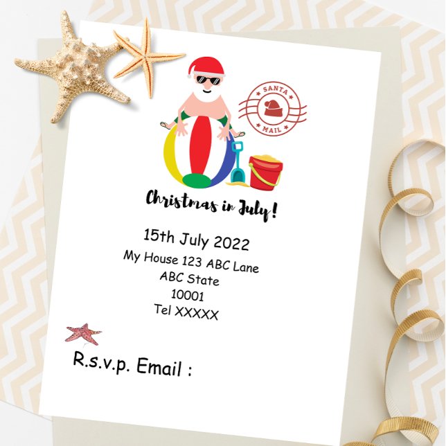 Carte Postale Noël en juillet avec SANTA CLAUS sur la plage (Créateur téléchargé)