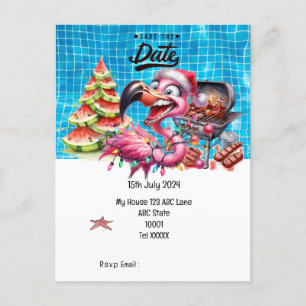 Carte Postale Noël en juillet Flamant rose Enregistrer la fête d