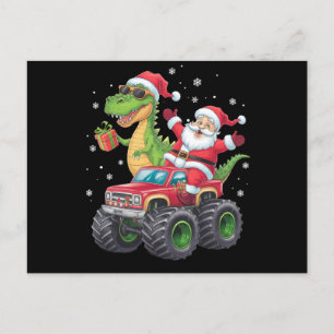 Carte Postale Noël Famille assortie Santa Truck dinosaure 