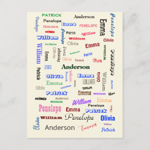 Carte Postale Noël Famille Mot Cloud Personnalisé Unique