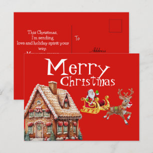 Carte Postale Noël festif avec Père Noël et Reinder