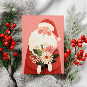 Carte Postale Noël Festif Floral du Père Noël
