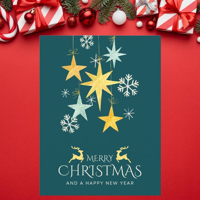Carte Postale Noël Festif Jaune et Étoile Verte (Créateur téléchargé)