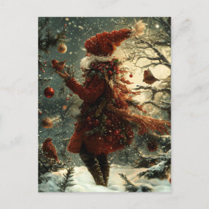 Carte Postale Noël festif Salutation nostalgique Père Noël