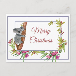 Carte Postale Noël Fête Koala Eucalyptus Arbre Floral