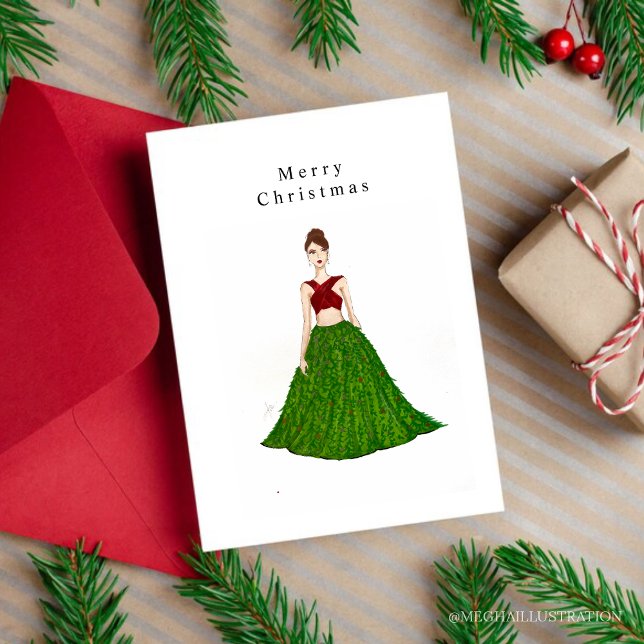 Carte Postale noël fille, sketch de mode, (Créateur téléchargé)