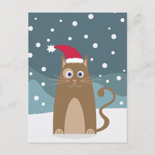 Carte Postale Noël Funny Kitty en neige (Devant)