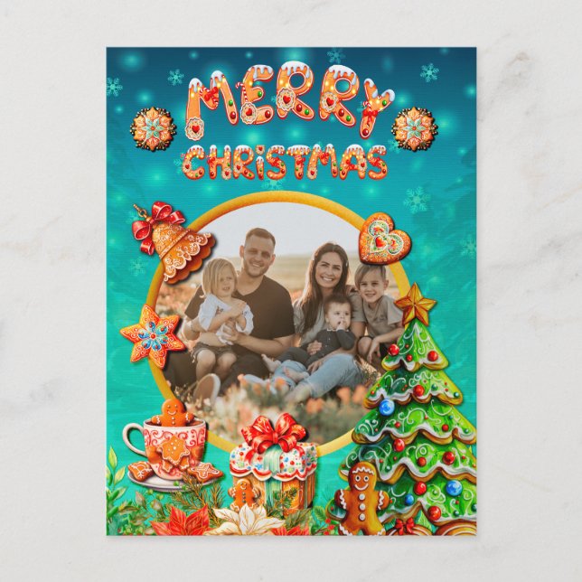 Carte Postale Noël Gingerbread Candy House et Nouvel An (Devant)