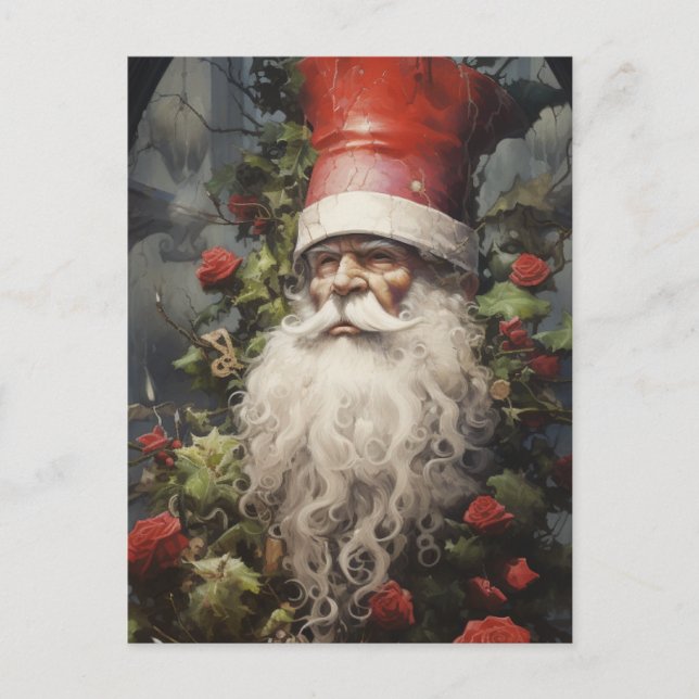 Carte Postale Noël Gnome dans un Bush Rose (Devant)