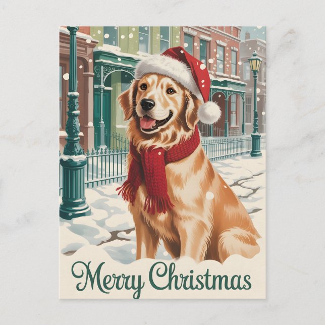 Carte Postale Noël Golden Retriever (Devant)